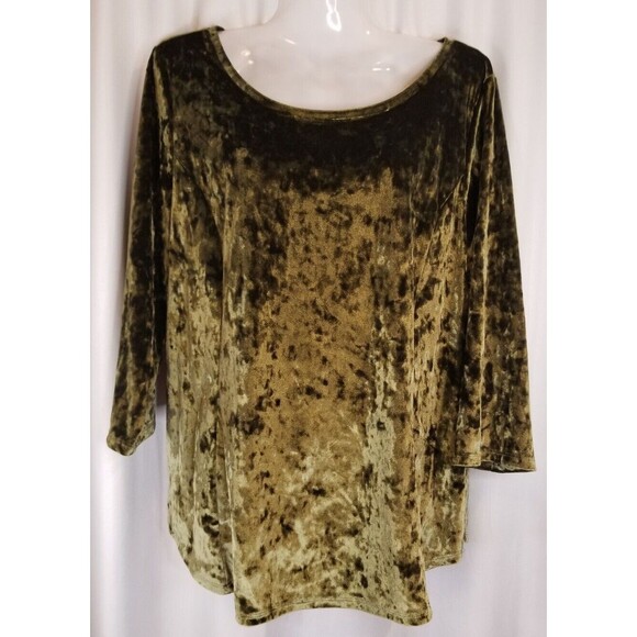 Westport Tops - Women's Green Top Blouse Size Petite XL Green Velour Westport 1962 Party Event